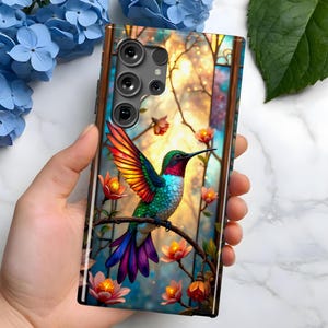 Ontwerp telefoonhoesje kolibrie gebrandschilderd glas
