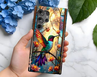 Ontwerp telefoonhoesje kolibrie gebrandschilderd glas