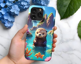 かわいい赤ちゃん動物カワウソの携帯電話ケース | MagSafe | iPhone 16、15、14、13、12、11、SE | Pro Max Plus Mini | 彼、彼女、ティーンへの誕生日プレゼント
