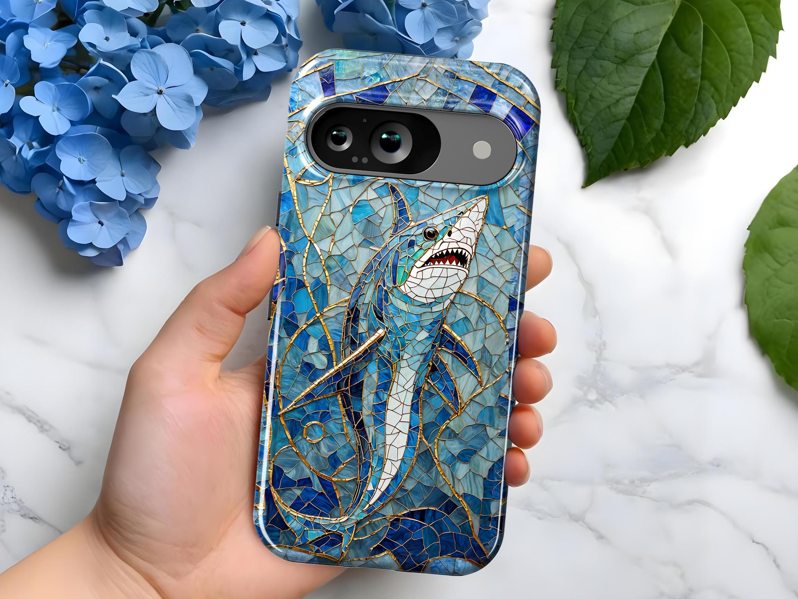 Shark Stained Glass Mosaic Phone Case | Google Pixel 9, 8, 7, 6 | 6a, 7a, 8a | Pro XL | Perfect Gift for Art Lovers and Shark Fans