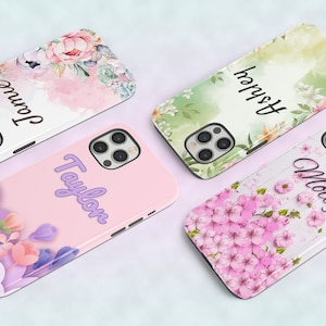 Custom flower phone case | personalized with name; iPhone 16, 15, 14, 13, 12, 11 Samsung Galaxy S24, S23, S22 cases | gift for her