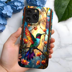 Hummingbird Stained Glass Design iPhone Case | MagSafe Compatible