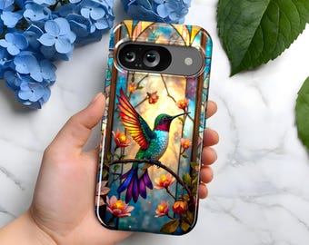 Coque de portable pixelisée en vitrail Colibri | Cadeau pour les amateurs d'art