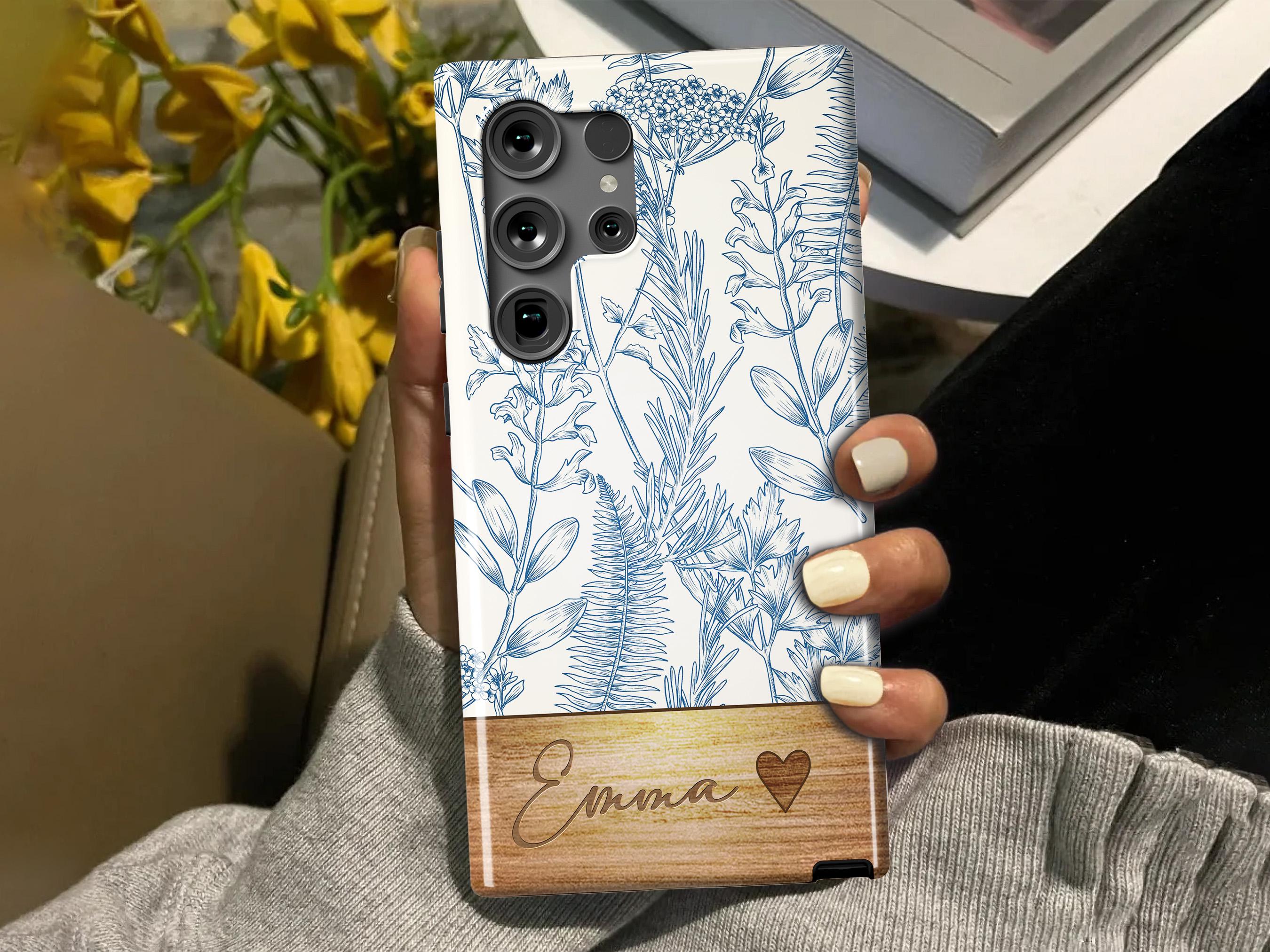 Personalized Floral Wood Phone Case | Custom Name Case | Samsung Galaxy S25, S24, S23, S22, S21 | Plus Ultra FE | Galaxy Note | gift for her