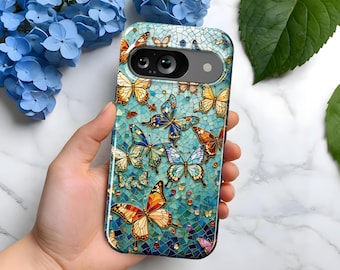 Funda para Google Pixel con mosaico de vitrales y mariposas