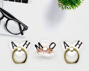 Personalized Clear Phone Ring Grip: Swivel Stand, Case Charm with Initials