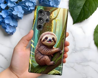 かわいい赤ちゃん動物ナマケモノの携帯電話ケース | Samsung Galaxy S25、S24、S23、S22、S21、S20 | Plus Ultra FE | Galaxy Note | 彼女、彼、ティーンへのギフト