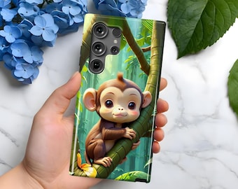 かわいい赤ちゃん動物猿の携帯電話ケース | Samsung Galaxy S25、S24、S23、S22、S21、S20 | Plus Ultra FE | Galaxy Note | 彼女や彼へのギフト