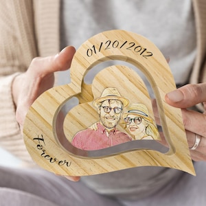 Custom Photo on Wood Heart, Engraved Photo on Wood with Hand Drawn Style, Custom Wall Art, Personalized Portrait from Photo, Great Gift