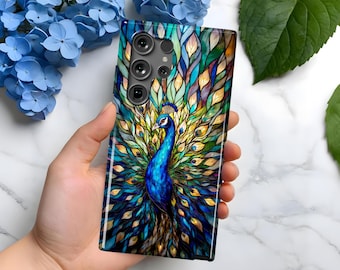 Peacock-telefoonhoesje met gebrandschilderd glas