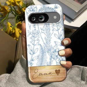 Funda floral personalizada para Google Pixel: Diseño de madera con nombre personalizado