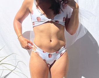 Custom Face Bachelorette Bikini - Side Strap Bikini Bottoms - Bridal Swimwear