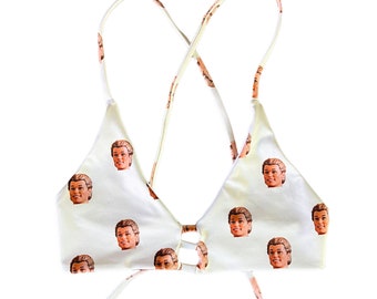 Custom Face Bachelorette Bikini - Center Straps Low Cut - Tie Bridal Bikini Top