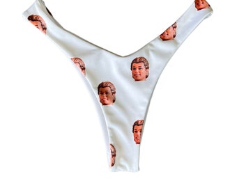 Custom Face Bachelorette Bikini - Cheeky Thong Style Swim Bottoms - Bridal Swimwear