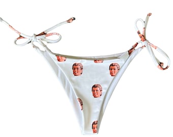 Custom Face Bachelorette Bikini - Side Tie Swim Bottoms - Bridal Swimwear