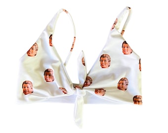 Custom Face Bachelorette Bikini - Center Tie Swimwear Top - Bridal Swim