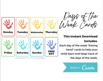 Tarjetas de los días de la semana para niños