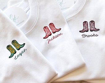 Cowboy Boots with Name Embroidered T-shirt for Baby, Toddler, Kids