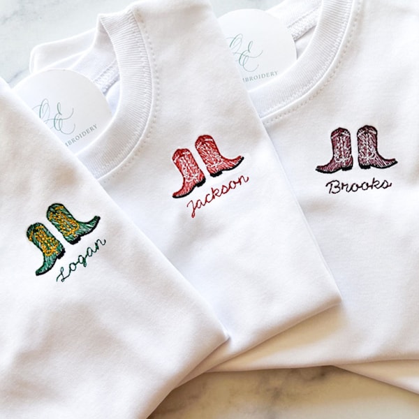 Collegiate Cowboy Boots Personalized Embroidery T-shirt for Baby, Toddler, Kids