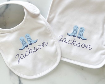 Bib and/or Burp Cloth Monogram Tools Embroidered Gift for Baby