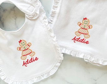 Gingerbread Girl Custom Bib and/or Burp Cloth Name Embroidered Gift for Baby