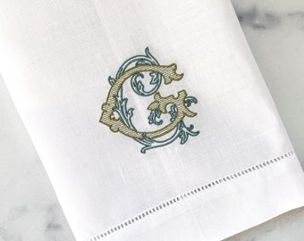 Monogrammed Linen Guest Towel for Powder Bath or Tea Towel