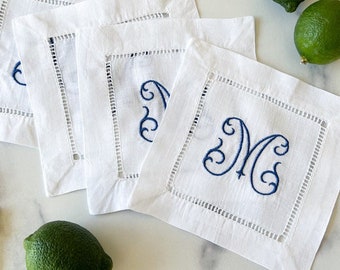 Monogrammed Linen Cocktail Napkins