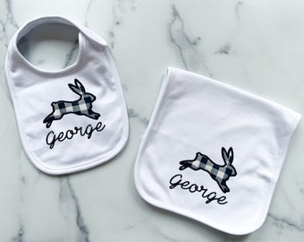 Appliqué Bunny Rabbit Easter Bib and/or Burp Cloth with Name