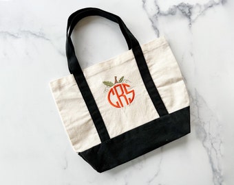 Embroidered Pumpkin Monogram Tote Bag