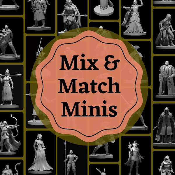 NPC bulk pack 1, 28mm mini figures for use in ttrpg or diorama as heros, monsters, NPC or scatter. Buy more and save with multi pack bundles