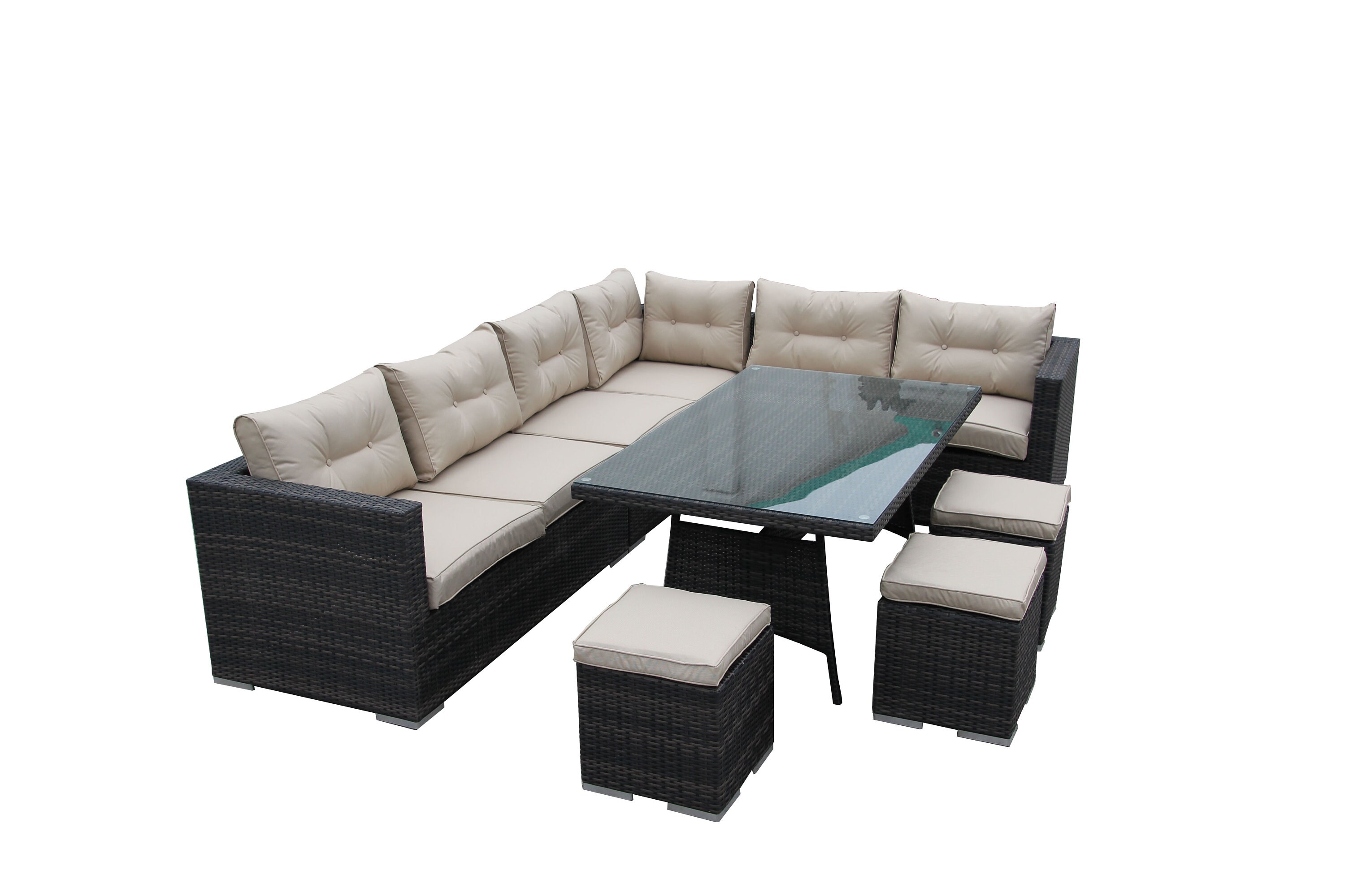 Rattan Corner Garden Sofa Dining Table Set Furniture Grey Mix Etsy UK