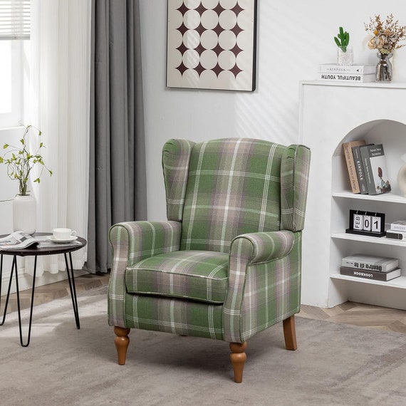 Retro Accent Chair Wingback Tartan Armchair Soft Padded Retro Check Leisure Chair Fabric Lounge Padded Sofa Chair for Living Room Bedroom Etsy