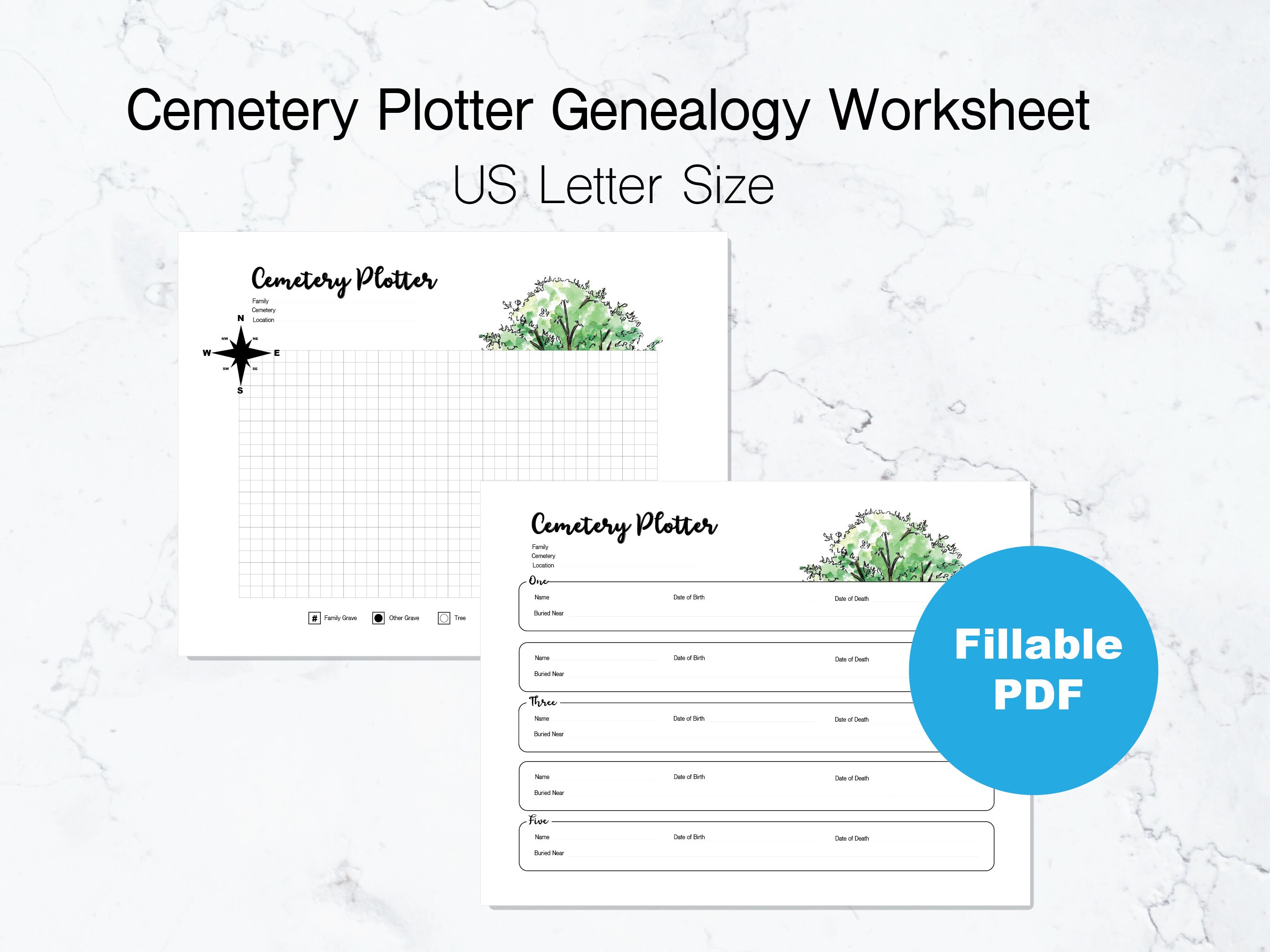 Cemetery Worksheet Cemetery Plotter Genealogy Worksheet US Letter Size Fillable PDF ...