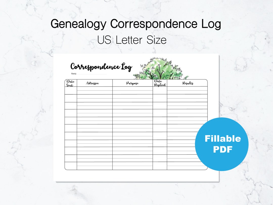 Genealogy Correspondence Log US Letter Size Fillable PDF Etsy