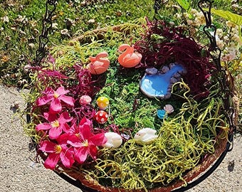 Swan Pond Hanging Basket: Mushroom Garden Decor