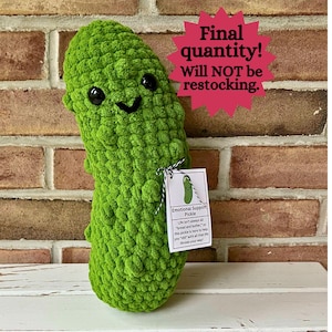 Emotional Support Pickle, Crocheted Pickle Plush, Gift for Pickle Lover, Pickle Stuffed Toy, Amigurumi Pickle Plushie, Stuffed Pickle