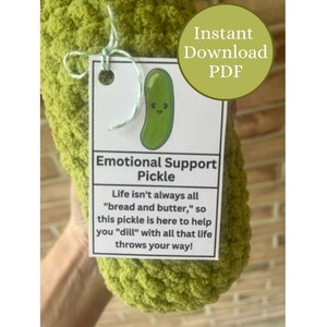 PRINTABLE Emotional Support Pickle Tags, Digital PDF, Market Tags, Display Tags for Handmade Crochet Pickles, Gift Tags, Product Hang Tags