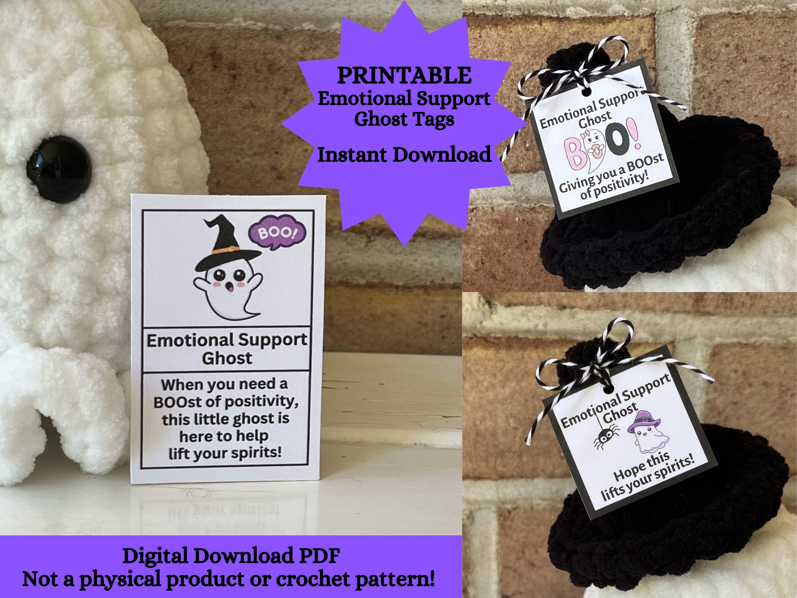 PRINTABLE Emotional Support Ghost Tags, Lift Your Spirits, Boost of ...