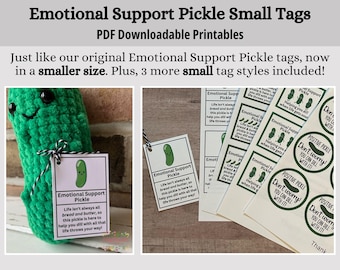 PICCOLE etichette per sottaceti di supporto emotivo stampabili, mini etichette per sottaceti, etichette espositive per sottaceti fatti a mano all'uncinetto, etichette positive per il mercato dei sottaceti