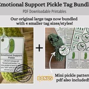 PRINTABLE Emotional Support Pickle Tag BUNDLE, Mini Pickle Pattern, Display Tags for Handmade Crochet Pickles, Positive Pickle Market Tags