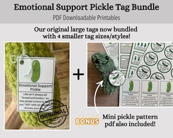 PACCHETTO di etichette per sottaceti di supporto emotivo STAMPABILI, modello per mini sottaceti, etichette espositive per sottaceti fatti a mano all'uncinetto, etichette positive per il mercato dei sottaceti