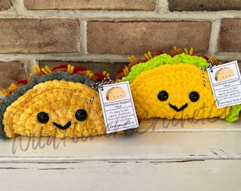 Taco de apoyo emocional, peluche de taco de crochet, regalo para amantes de los tacos, peluche de taco, peluche de taco amigurumi, taco relleno, regalo para amantes de la comida