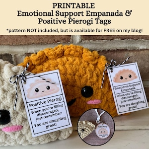 DRUCKBAR Positive Pierogi Tags, Emotional Support Empanada Tags, Crochet Pierogi Display Labels, handgemachte Empanada Hangtags, Plushie Tags
