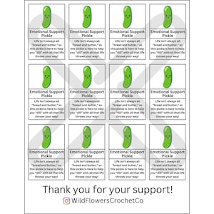 PRINTABLE Emotional Support Pickle Tags, Digital PDF, Market Tags