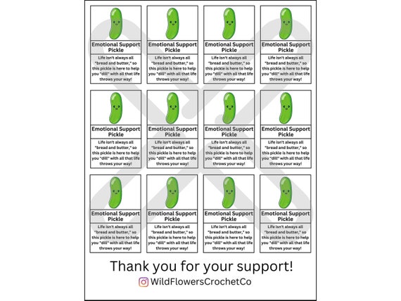 PRINTABLE Emotional Support Pickle Tags, Digital PDF, Market Tags, Display  Tags for Handmade Crochet Pickles, Gift Tags, Product Hang Tags 