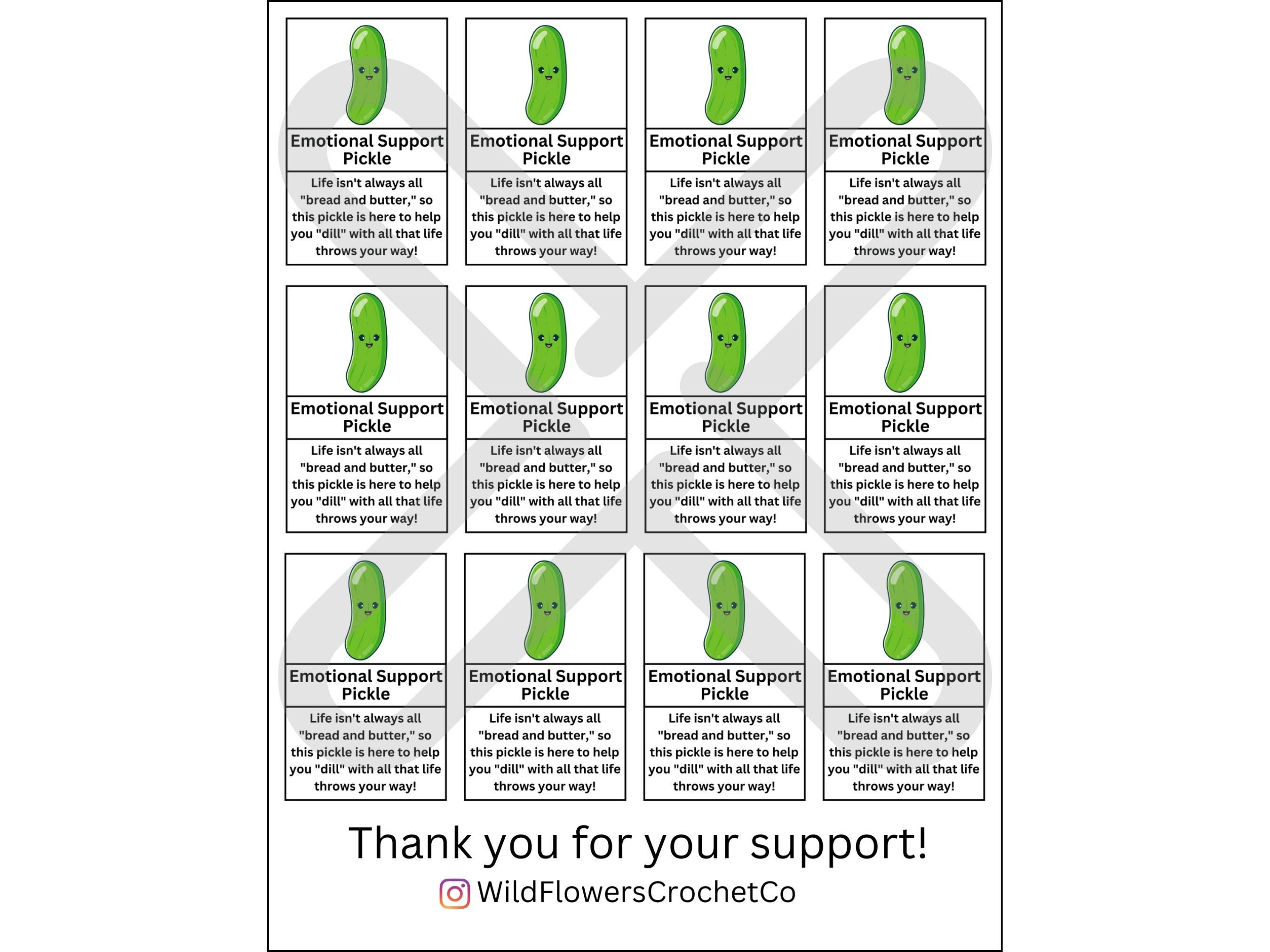 PRINTABLE Emotional Support Pickle Tags, Digital PDF, Market Tags