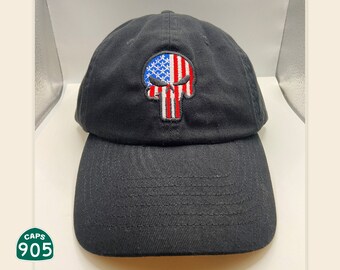 American USA Flag Punisher Skull Embroidered Dad Hat low-profile
