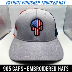 Punisher Skull USA Flag Trucker Hat