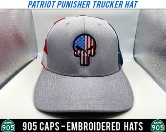Punisher Skull USA Flag Trucker Hat