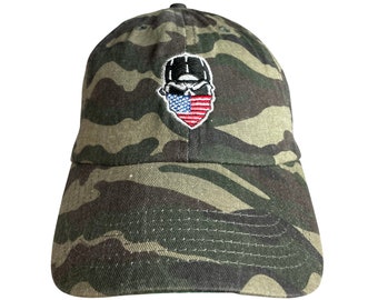 Punisher Gangster Skull US Flag Bandana Embroidered Camouflage Dad Hat